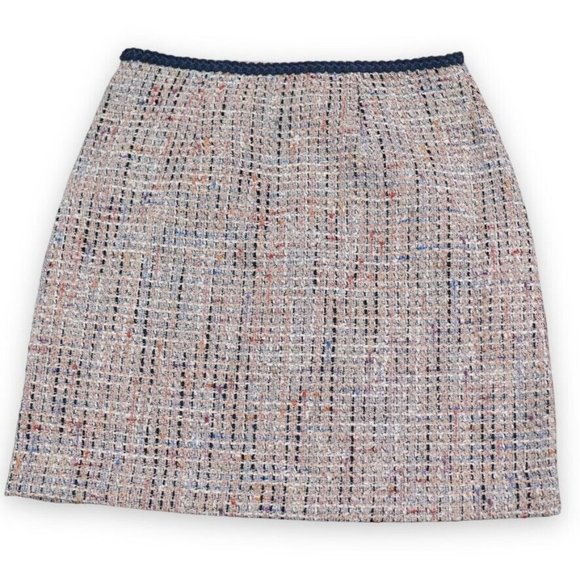 Loft Petite Tweed‎ Pocket Shift Skirt Size 0P White Blue Stylish Modern Mosiac - Picture 7 of 14